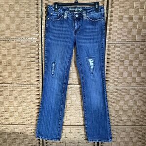 Funhouse Vintage Rhinestone Distressed‎ Bootcut Jeans Womens SZ 30/31 Denim Y2K